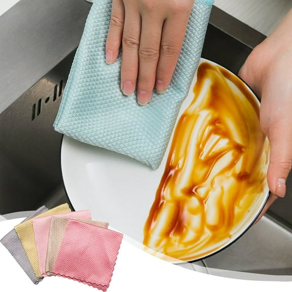 BingTong Cleaning Cloth Fish Scale Cloth Glass Rags Microfiber Towels Reusable Cleaning Polishing Rags Pack of 5, 10 in x 10 inch multicolor