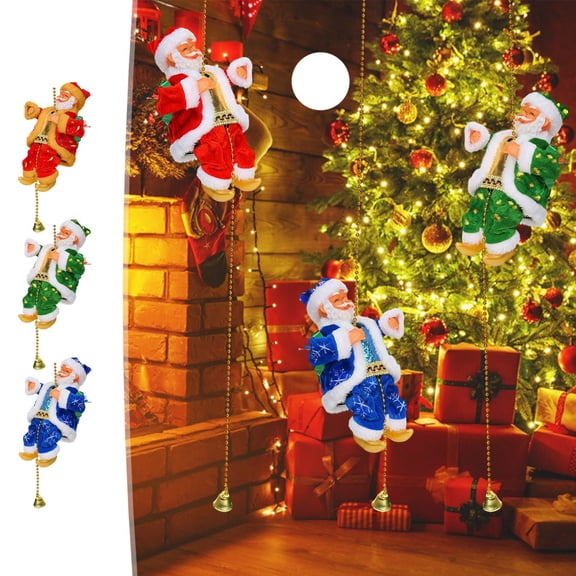BingTong Climbnig Santa Claus Christmas Decorations With Auto-Climb Motion & Festive Melodies, Climbing Santa Claus On Rope Holiday Decoration For Xmas Tree Great Gift Blue,Red,Green Blue,Red,Green