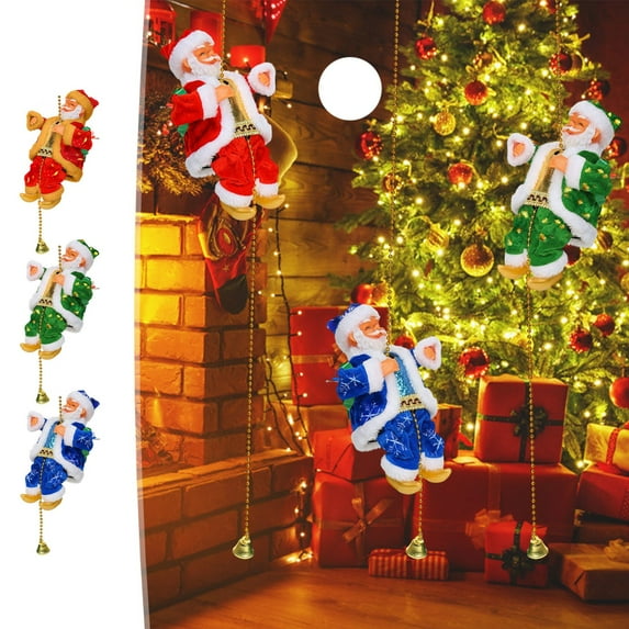 BingTong Climbnig Santa Claus Christmas Decorations With Auto-Climb Motion & Festive Melodies, Climbing Santa Claus On Rope Holiday Decoration For Xmas Tree Great Gift Blue,Red,Green Blue,Red,Green