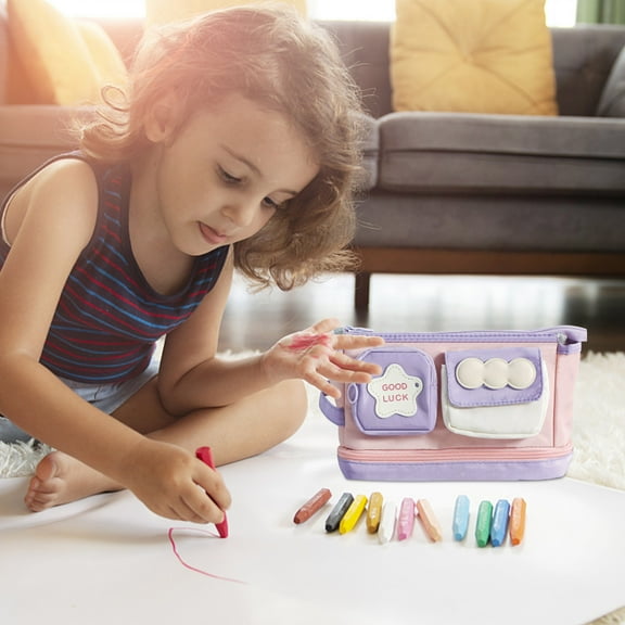 BingTong Color-Blocking Dopamine Pen Case Large Pencil Pouch Cute Aesthetic Pencil Case Kawaii Pencil Case Large-Capacity Japanese-Style Stationery Bag Supplies B