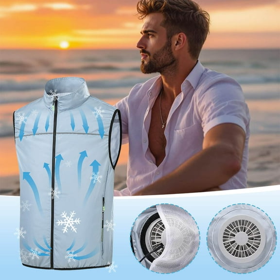 BingTong Cooling Vest With Fans, Air Conditioning Fans Vest Electric Cool Vest Breathable Rechargeable Work Cooling Gear Clothing For Outdoor Hiking Work Fishing For Men/Women Light Blue 2XL