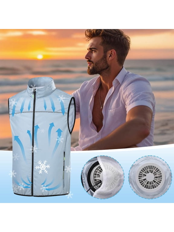 Cooling Vest With Fans, Air Conditioning Fans Vest Electric Cool Vest Breathable Rechargeable Work Cooling Gear Clothing For Outdoor Hiking Work Fishing For Men/Women Light Blue 4XL