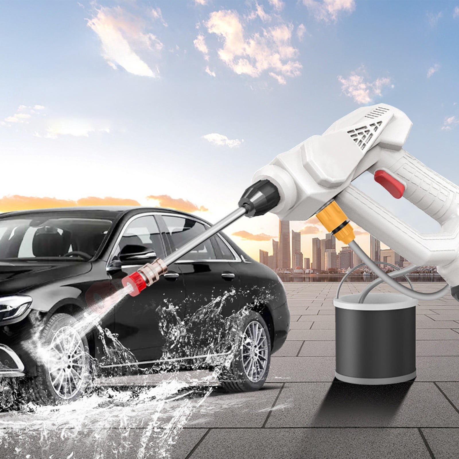 BingTong Cordless Pressure Washer, 6-in-1 Nozzle Portable Battery Powered Pressure Washer Handheld, Portable High Pressure Cordless Power Washer For Car/Floor/Patio Cleaning white