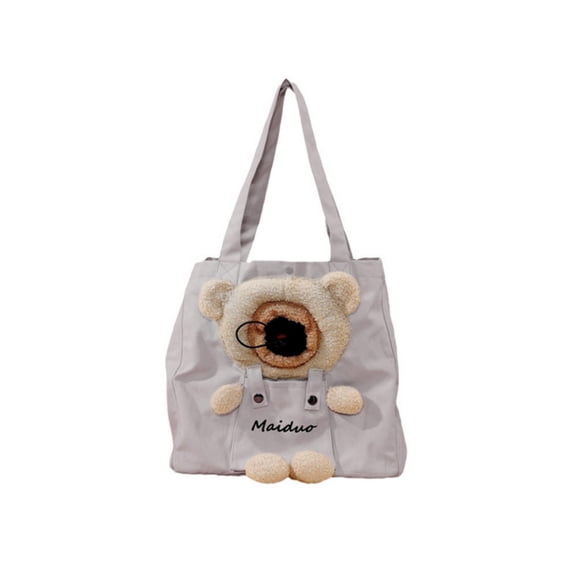 BingTong Cute Bear‑Shaped Pet Tote Carrier Bag,Canvas Shoulder Handbag with Head‑Out Peeking Hole,Portable Travel Purse for Small Cats Puppies,for Walking,Shopping,Outdoor Daily,Bear A