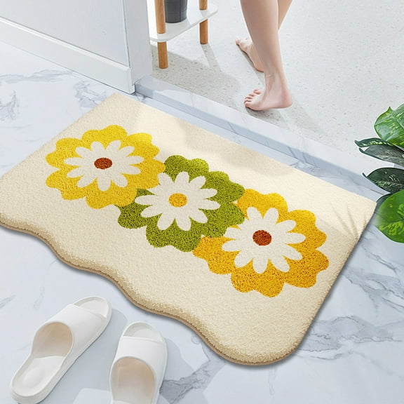 BingTong Cute Floral Bathroom Rug Flower Beige Bath Mat Super Soft Absorbent Bath-Room Rug Non Slip Bath Mat Machine Washable Rugs for Bathroom 20x32 inches B