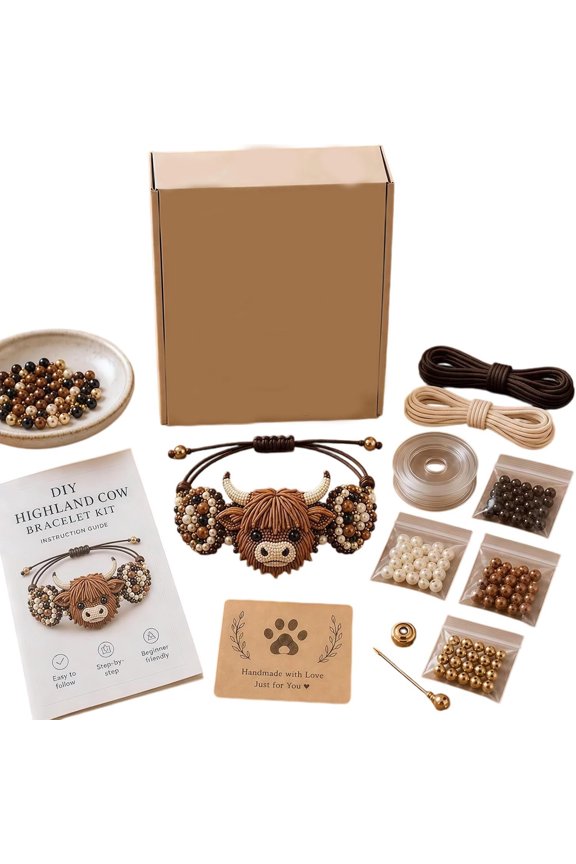 DIY Animal Beaded Bracelet Making Kit,Full Set Rhinestone Bead Woven Bracelet Making Supplies With Multiple Animal Patterns,For Beginners Handmade Gift A-Highland Cattle