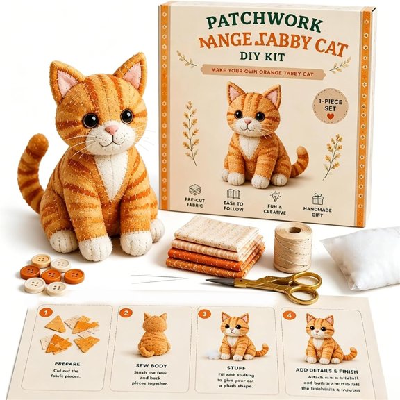 BingTong DIY Patchwork Animal Cat Kit – Create Your Own Adorable Hand Sewing Cat Doll,Multiple Cat Patterns With Complete Tools & Step Guide,For Beginners, Home Decor & Gift B2