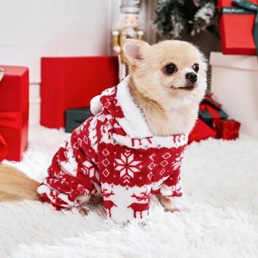 BingTong Dog Christmas Sweater Clothes, Puppy Winter Warm Soft Pajamas, Flannel Onesie PJS for Small Dogs, Pet Holiday Parties Fleece Pullover Sweaters cat Doggie boy Girl