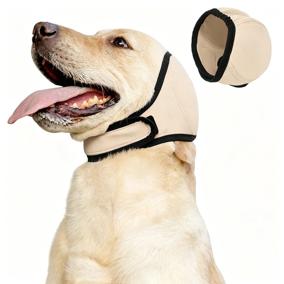BingTong Dog Noise Cancelling Ear Wrap, Dog No Shake Ear Muffs Noise Protection Firework Thunder Vacuum, Comfortable Quiet Dogs Calming Hoodie, For Grooming Bathing & Swimming Beige