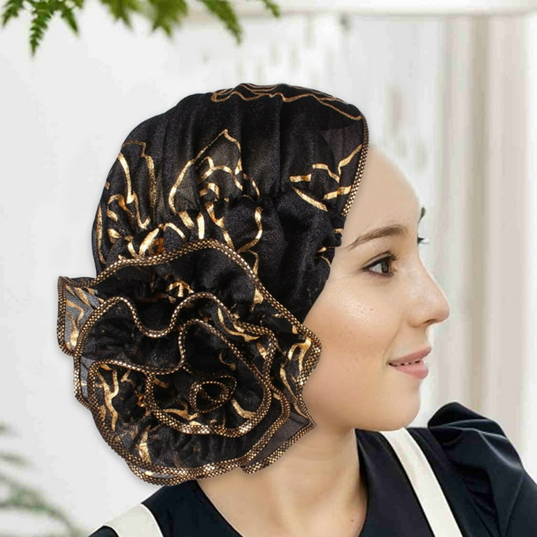 BingTong Flower Lace Turban Floral Lace Headscarf Hats Beanie Cap