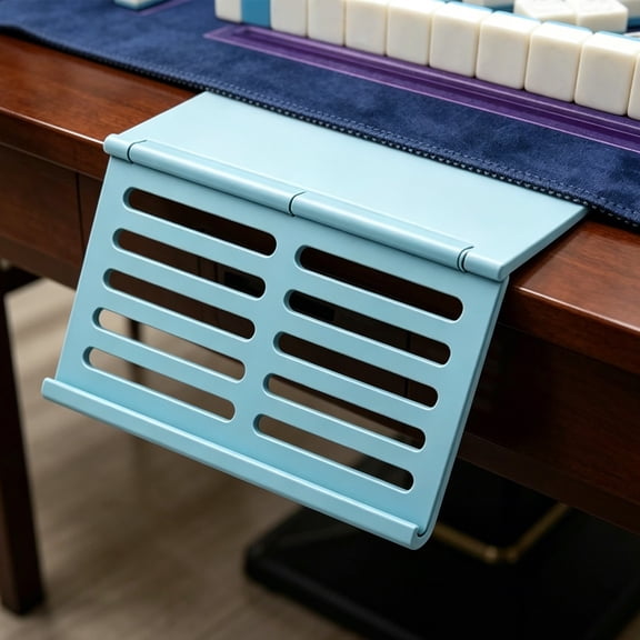 BingTong Foldable Pad Sliding Style Mahjong Stand,Ventilated Hanging Mahjong Tray Organizer, Slip On Table Edge Game Tile Stand For Mahjong Game Night & Table Game Storage Blue
