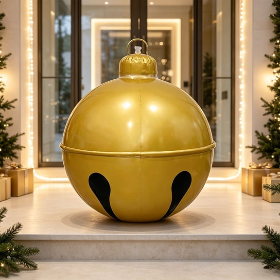 BingTong Giant Inflatable Jingle Bell Christmas Ornament Ball, Thickened Large Xmas Bell‑Style Ball for Indoor Outdoor Holiday Party Venue Decoration,A