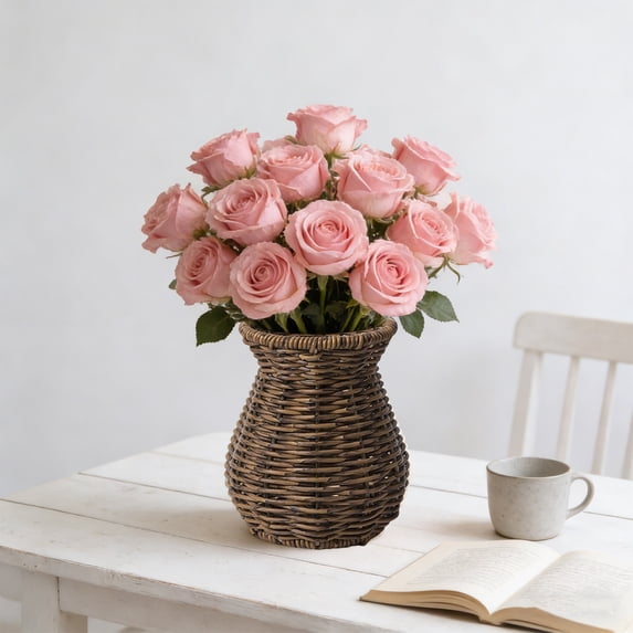 BingTong Goblet Woven Planter Urn Shape Handmade Rattan Vase for Decor Woven Vase Flower Arrangement Country Rustic Style Rattan Flower Basket For Tabletop Easter Decor Home Decor C
