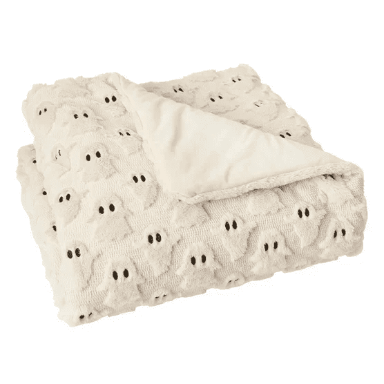 BingTong Halloween Embroidered Faux Fur Throw,White Ghost Ghost Throw Blanket,Warm Plaid Couch Sofa Bed Decor, Festive Home Accent For Cool Evenings B