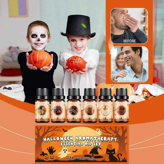 BingTong Halloween Fragrance Oils Set, Halloween Essential Oils For Candle Making, Scented Oil For Diffuser, Pumpkin Pie ,Caramel Apple,Chocolate Bars ,Snickerdoodle ,Caramel Corn ,Witch's Bre 6pcs