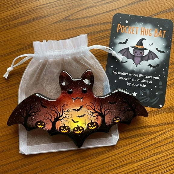 BingTong Halloween Ghost Pocket Hug - Ghost Inspirational Reminder Hugs For Friends,Mini Emotional Support Ghosts With Encouragement Cards,Comfort Ghosts Charm: A Hug in Your Pocket(Bat) A