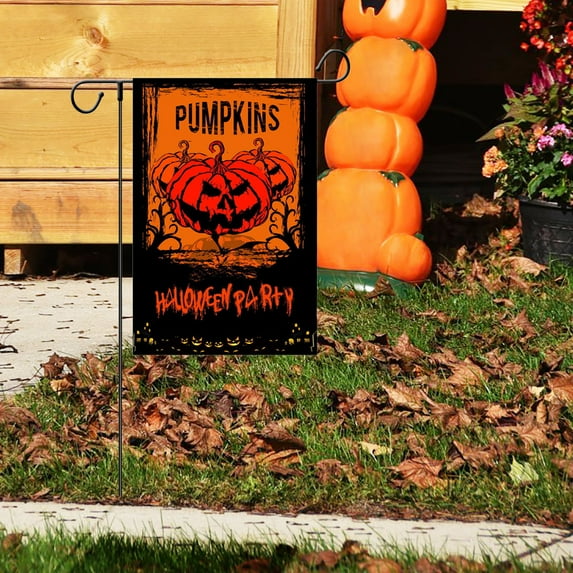 BingTong Happy Halloween Garden Flag Double Sided Burlap Spooky Haunted House Pumpkin Ghost Bat Orange Yard Flag For Outside Patio Holiday Outdoor Halloween Decor 12x18 Inch 1pcs 1-C