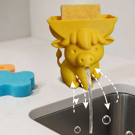 BingTong Highland Cattle Hanging Sponge Holder With Drainage–Keeps Your Sponge Dry & Cute For Scrub,Funny Sponge Stand for Kitchen Sink,3D Printing Countertop Sponge Holders J