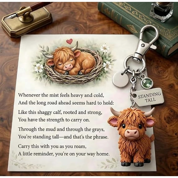BingTong Highlands Bull Month Keychain - Durable Metal Cute Animal Key ...