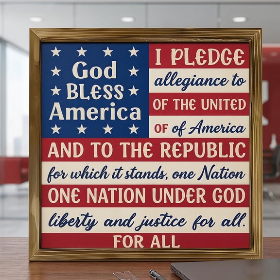 BingTong Independence Day Vow Decorative Frame – Solid Wood Patriotic Photo Frame, Desktop & Wall Display for 4th of July (Multicolor)
