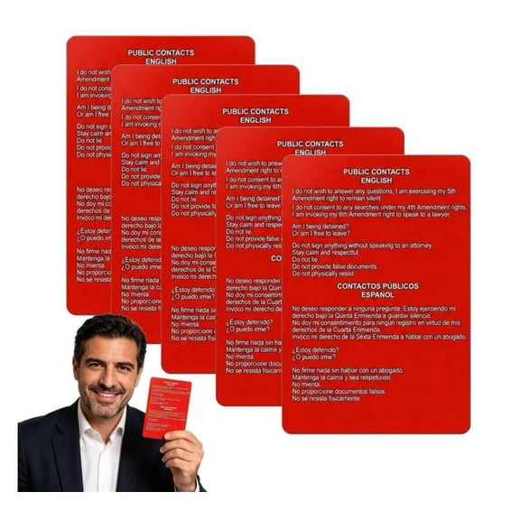 BingTong Know Your Rights Cards - English & Spanish, Immigration Red Card Public & Residential Contacts, Pocket-Sized U.S.Citizenship Rights Card Bilingual As shown