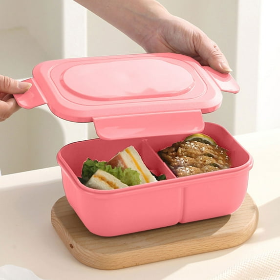 BingTong Leakproof Stackable Silicone Bento Lunch Box For Adults - 2 Compartment BPA-Free, Microwave & Dishwasher Safe | Reusable Eco-Friendly Food Container For Travel, Outdoors Pink 2 Grid