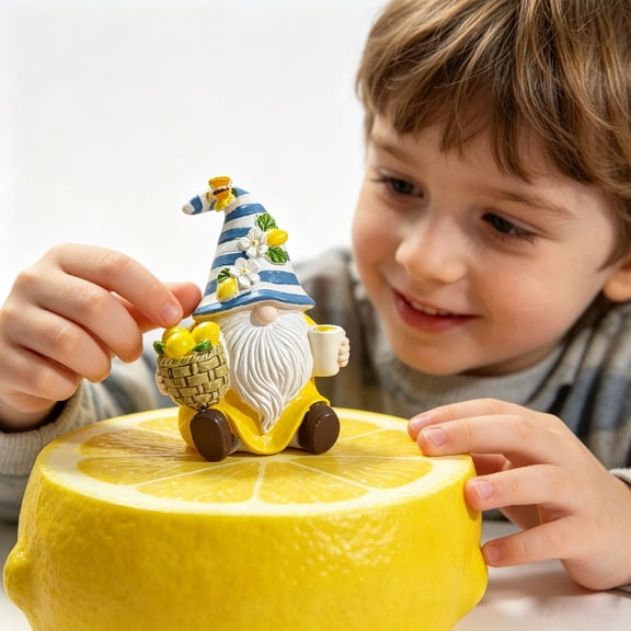 BingTong Lemon Spring Garden Gnome – 4.7 Inch Resin Figurine, Mediterranean Decor for Home & Kitchen (Multicolor)