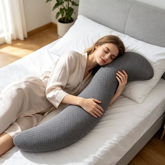 BingTong Long Hugging Body Pillow – 43.3 Inch Breathable Maternity Support Cushion, Removable Washable Cover, for Side Sleepers & Back Relief (Dark Gray)