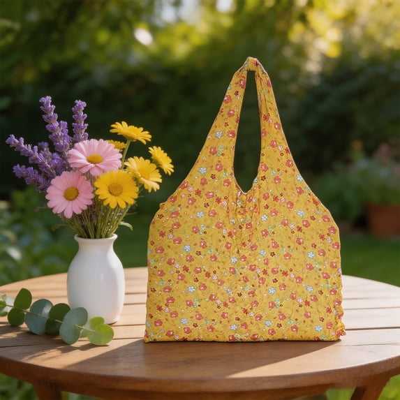 BingTong Magic Stretch Shopping Bags,Fold Portable Floral Hedgehog Tote Bag,Reusable Grocery Shopping Bag With Stretch Pleated & Retractable Design,For Daily Use Yellow