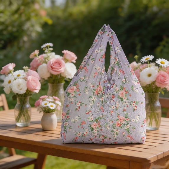 BingTong Magic Stretch Shopping Bags,Fold Portable Floral Hedgehog Tote Bag,Reusable Grocery Shopping Bag With Stretch Pleated & Retractable Design,For Daily Use Purple