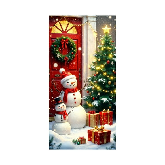BingTong Merry Christmas Door Cover Snowman Decoration Xmas Large Photography Background Banner Porch Sign For Winter Indoor Outside Front Door Banner Farmhouse Party Supplies 35*71In D