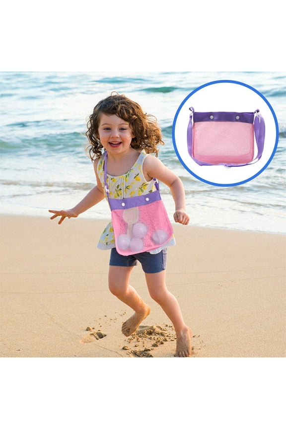 Mesh Beach Bag for Holding Toys,Sand Towels Tote for Kids Seashell Collecting,Swimming Accessories for Boys and Girls Pink