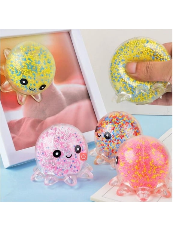 BingTong Octopus Stress Ball,Octopus Squishies Squeeze Toys,Multicolor Foam Bead Filled Stress Relief Fidget Ball,Sensory Anxiety Relief Toy For Home Office 1pcs C-Random Color