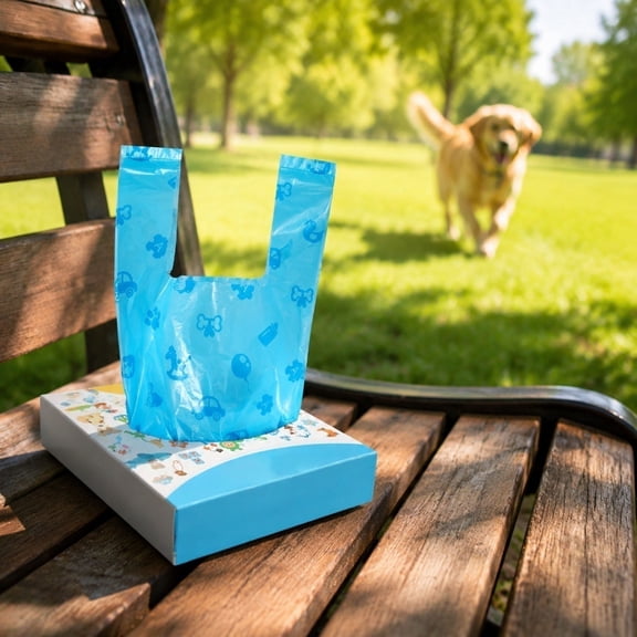 BingTong Outdoor Poop Clump Pick-Up Bags With Handles Scoop Tie Bags Dog Waste Bag, Leak Proof Pet Disposal, Unscented, 100 bags Blue