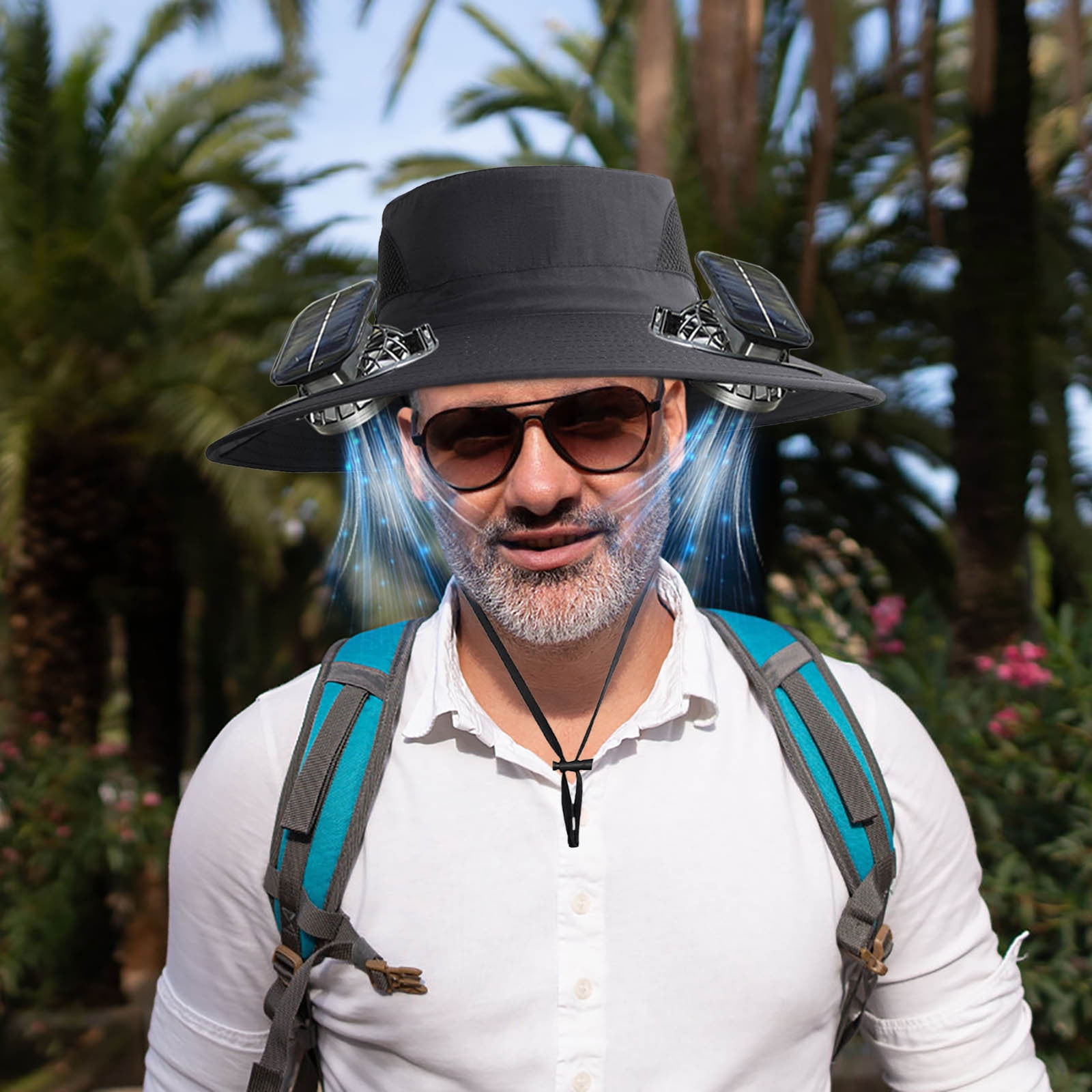 Solar Powered Sun Hat With 2 Built-in Fans - Wide Brim Bucket Hat For Fishing, Beach & Outdoor Activities