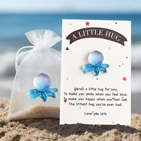 BingTong Pocket Hug Ocean themed With Card – Sea-Style Animals Series Gradient Pocket Blessing Card Greeting Cards for Friends Family Kids–Relationship Gift and Keepsake Exchange Blue B