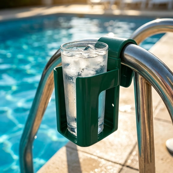 BingTong Pool Hanging Cup Holder – 5.1 x 2.8 Inch Drink Storage Rack with Drainage, Clip-On for Above Ground Pool Rail (Green)