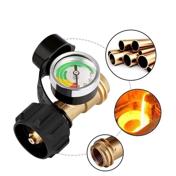 BingTong Propane Tank Adapter with Gauge Universal Fit Convert POL LP Tank Valve to QCC1 / Type 1, Old to New Connection Type, Propane Tank Gauge as show