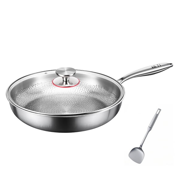 BingTong Pure Titanium Pan, Titanium Pans For Cooking Non Stick, Stainless Steel Hammered Pan Pro With Lid And Spatula Special Egg Cake Steak Frying Pan For Household With Lid S