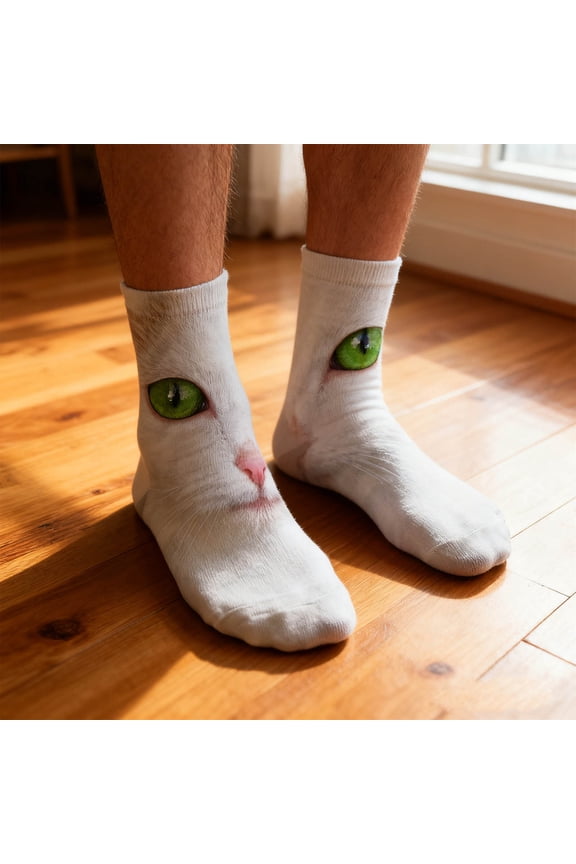 Realistic Cat Face Socks, Cute Mid-calf Socks 1PCS Comfort Novelty Animal Socks, Cute Vibrant 3D Print Designs, Unique Gift for Friends A