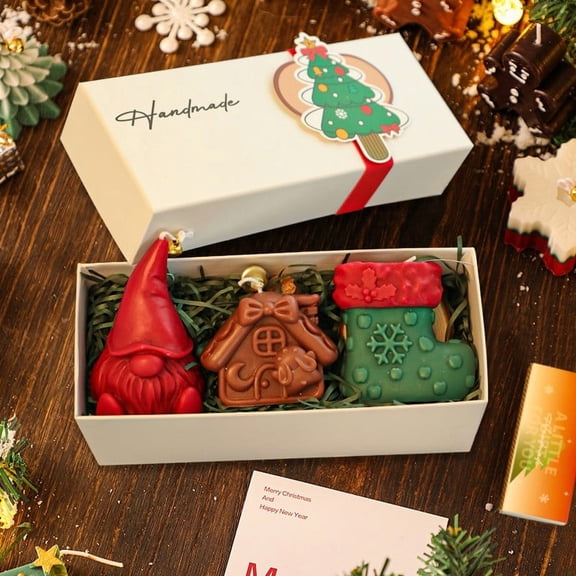 BingTong Scented Candles Set of 3,Christmas Candles with Gift Box,Christmas Decorations,Candles for Home Scented,Stocking Stuffers D-Santa Claus+Rabbit House+Socks