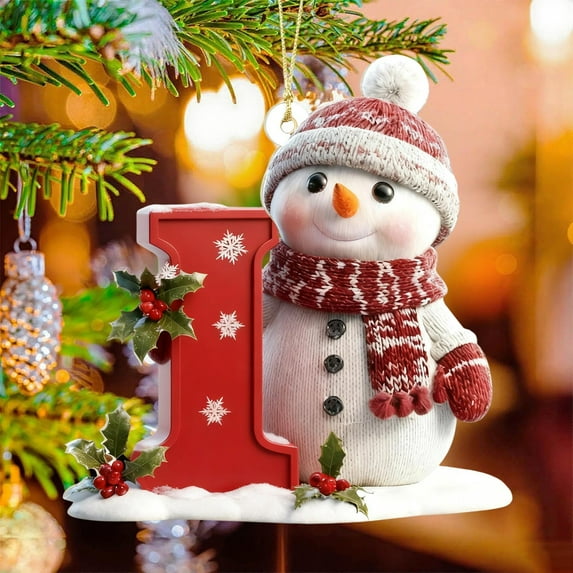 BingTong Snowman Christmas Ornaments, Cute Christmas Tree Letter Decoration Personalized Hanging Pendant, Indoor DIY Hanging Xmas Ornament I
