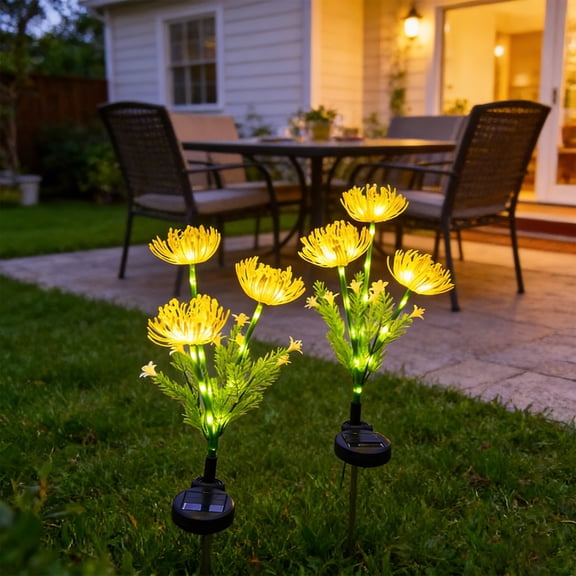 BingTong Solar Faux Lycoris Flower Light – 27.6 Inch Waterproof LED Artificial Spider Lily Garden Stake, Auto On/Off (Yellow)