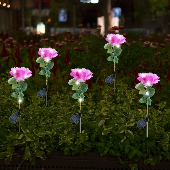 BingTong Solar Garden Decorative Artificial Flowers Lights, Outdoor Waterproof Rose Stake Light for Country Yard Front Porch Step Pathway Memorial Cemetery Grave Gravesite Decor