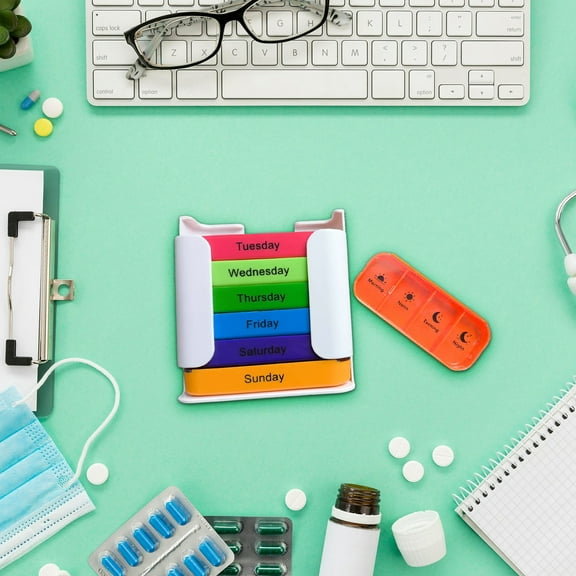 BingTong Stackable Daily Pill Organizer -4 Times a Day Weekly Medication Reminder - Premium Weekly AM/PM Pill Box With Stacking Cases, Everyday Medicine Organizer for Vitamins 1pcs A