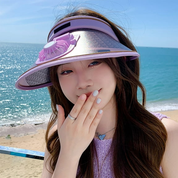 BingTong Sun Visor Hat With Fan,USB Charging Fan Visor Hat - 3 Speeds,Cap With Fan,Large Area Sun Protection For Adult Kids For Gardening Outdoor Sports Running Purple