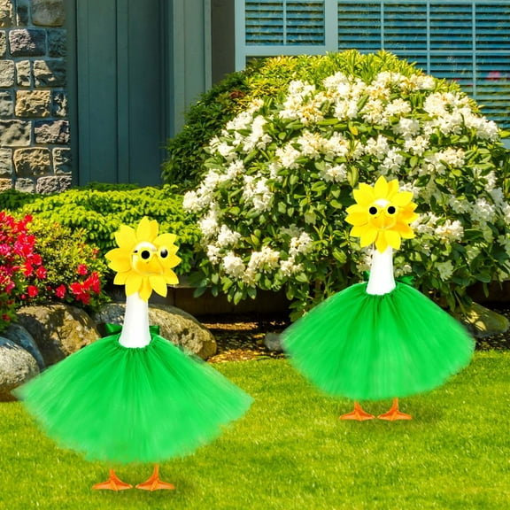 BingTong Sunflower Porch Goose Outfits Summer Goose Outfit Headpiece Glasses Tutu Skirt for 23" Lawn Goose Outdoor Garden Yard Patio 3pcs multicolour