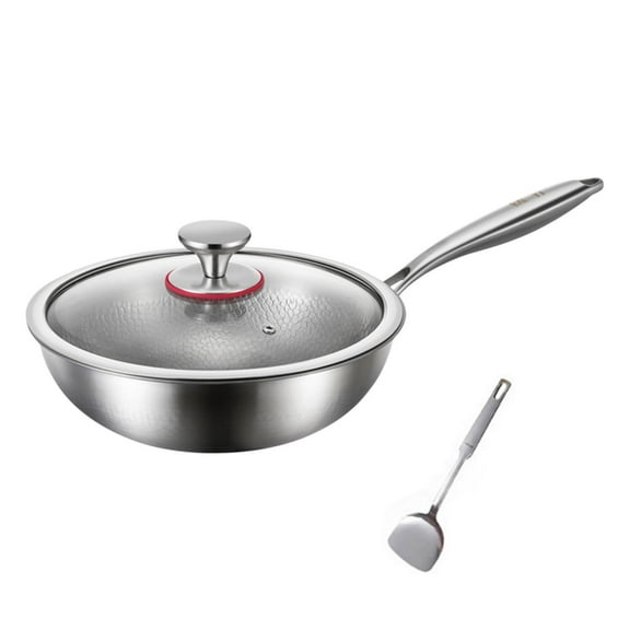 BingTong Titanium Hammered Pan Pro With Lid And Spatula, New Titanium Hammered Skillet Scratch-Resistan Resistant Non Stick Even Heating Compatible with All Stovetops A Lid