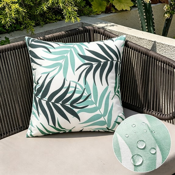 BingTong Tropical Palm Leaf Throw Pillow Cover, Summer Botanical Print Square Outdoor Cushion Slip, Zippered Weather Resistant Decorative Pillow Case for Patio, Beach & Poolside E