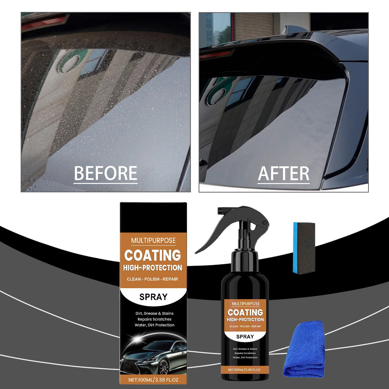 BingTong Turbo Shine Nexa 3 in 1 High Protection Quick Car Coating Spray, Nexa Turbo Shine Nano Spray Car, Car Coating Spray, Car Paint Quick Wax Polishing Spray, Nano Repair & Protective Coating